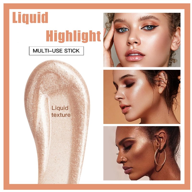 Liquid Highlighter,Shimmer Highlighter Makeup Stick With Cushion Applicator,Glitter Illuminator Makeup