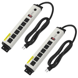 CCCEI 2 of 12 Gauge Heavy Duty Power Strip Surge Protector 4800J, 20 Amp 6 Plug Industrial Shop Garage Metal Multiple Outlet, 10FT Extension Cord 5-15P Adapter High Amp 6-20R T-Slot 20a for Appliance.