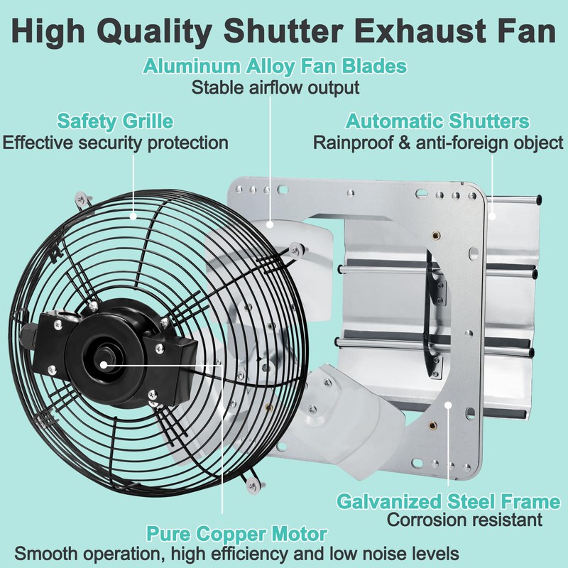 Hipoilk 12 Inch Shutter Exhaust Fan with Speed Controller and