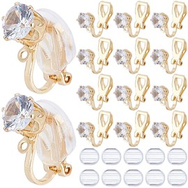 SOFPLATE 1 Box 32Pcs Clip-on Earring Converter Clip on Earrings Backs Brass Non Pierced Triangle Shape Clip Converters with Crystal Rhinestone and Pads Earring Clips for Jewelry Making Supplies DIY