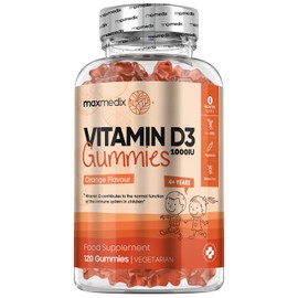 Vitamin D Gummies Kids 1000IU - Natural Orange Flavour Gummies - 4 Months Supply (120 Vitamin D3 Gummies) - One A Day - for 4 Years+ Children - Vegetarian, GMO & Gluten-Free Gummy Vitamin D for Kids