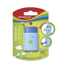 Keyroad Pumpy-Up Ergonomic Pencil Sharpener Individual 1 Piece with Container/Plastic/Blades Made of Steel/Pencils and Colouring Pencils/Blister - Mixed Colours / for Nursery Preschool and School,