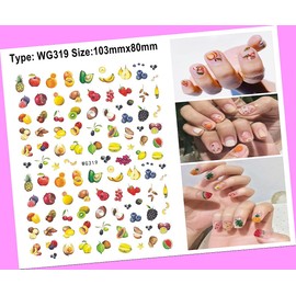 Fruit Blueberry Strawberry Raspberry Berry Cranberry Leaf 3D Nail Sticker Wg319 for Nails Design Nail Art Stickers Decals Supplies Manicure Tips Sticker Colorful for Nail Decorations