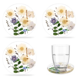 Drink Coasters Set of 6: Crystal Transparent Flower Coasters - Resin Coaster for Desk (6, White Flower)