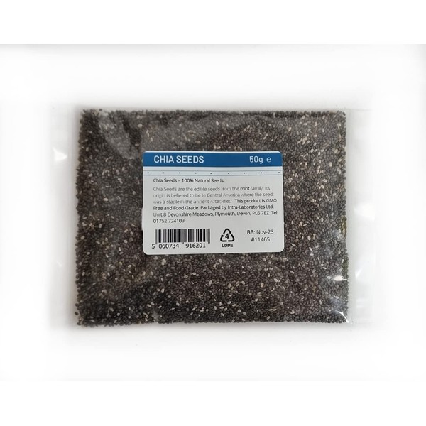 Entirely Ingredients Chia Seeds, Dark Chia Seeds 50g - Selected for Premium Quality