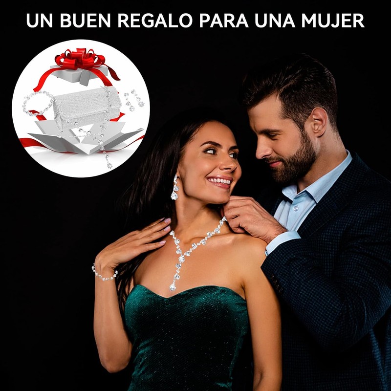 Conjuntos de joyería de Cristal, Embrague de Plata, Collar y