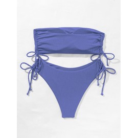 Qlarnaweer - Traje de baño para mujer 2025 sin tirantes, conjunto de bikini bandeau de 2 piezas, Azul, Small