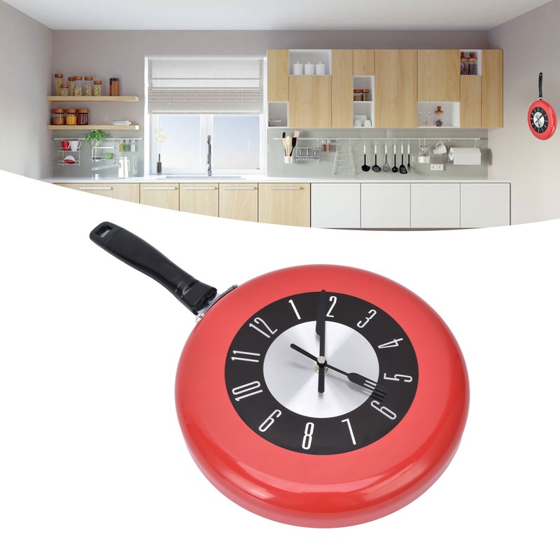 Frying Pan Wall Clock Aluminum Kitchen Pot Decorative Hanging Clocks