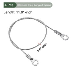 YOKIVE 4 Pcs Stainless Steel Lanyard Cables, Eyelets Ended Security Wire Rope | Great for Doors, Curtains, Hanging Lamps (Silver, 1.5mmx30cm)