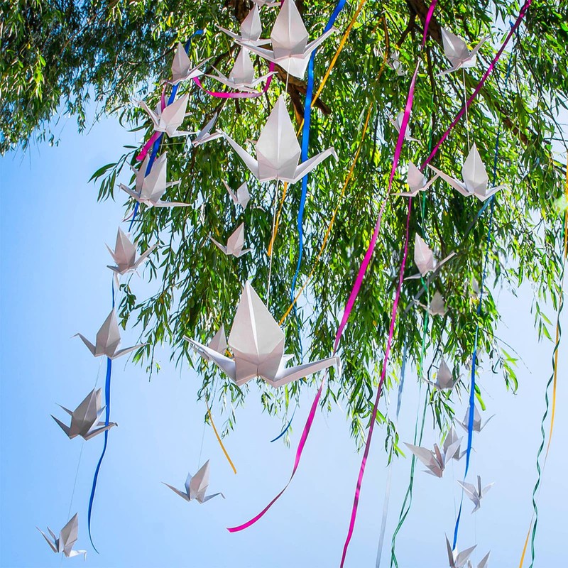 WANDIC Origami Paper Cranes, 10 Strings Handmade Folded Origami Paper
