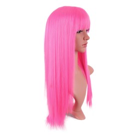 MapofBeauty 60 cm Long Straight Flat Pony Party Cosplay Wig, Neon Pink