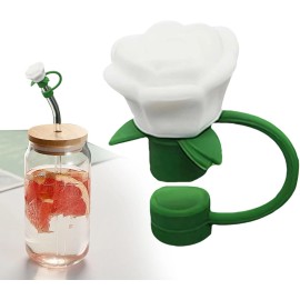 NoBrand 10mm rose flower silicone straw cover dust plug for 30&40 oz cups (white)