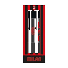Seven A.C. Milan Football Pen Kit - 3 Gel Pens - Blue, Red and Black Ink - Gift Box - Elementary School Accessories, School Pens, multi-coloured, 1 unità (Confezione da 1), Japanese