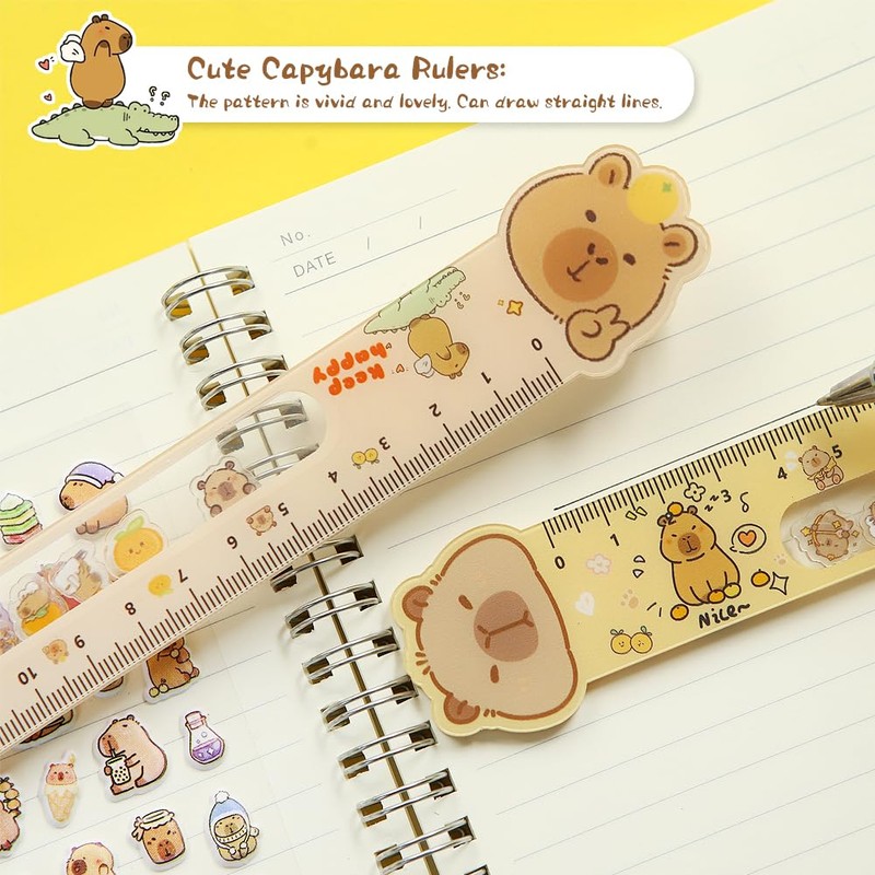 15CM Cute Capybara Straighter Ruler, 2Pcs Plastic Clear Capybara Straighter