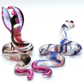 Sansukjai 2 Snake Cobra Figurines Animals Hand Painted Rainbow Hand Blown Glass Art Collectible Gift Decorate