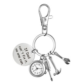 JewelryWe Men's Pocket Watch Keyring Engraved 'Love You Daddy' Tool Sets Pendant Quartz Analog Watch Gift for Father's Day