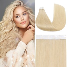 Benehair Tape in Hair Extensions, Human Hair 20Pcs Invisible Tapes Human Hair Extension, Remy Hair Extension with Tape, 18 Inches 30g Tape in Hair Extensions for Women, Light Blonde Hair #613