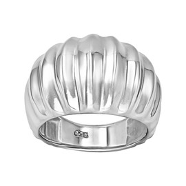 Silverly Sterling Silver Chunky Croissant Dome Ring - 925 Silver Classic Rings for Women - Elegant Ribbed Band Design - Sleek Textured Statement Rings - On-Trend Ladies Jewellery