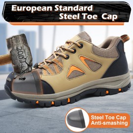 ISOOUS Steel Toe Shoes for Men Women Work Safety Shoes Air Cushioned Steel Toe Sneakers Indestructible Comfortable Safety Tennis Shoes Non-Slip Lightweight Breathable Puncture Proof Ergonomic Design