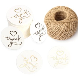 100 Pcs Etiquetas de Papel de Regalo, Etiquetas de Carton con 30 Metros Hilo de Yute, Etiquetas de Agradecimiento de Blanco, Etiqueta Tiqueta Redonda Regalo con Cordel para Boda, San Valentín, Artes