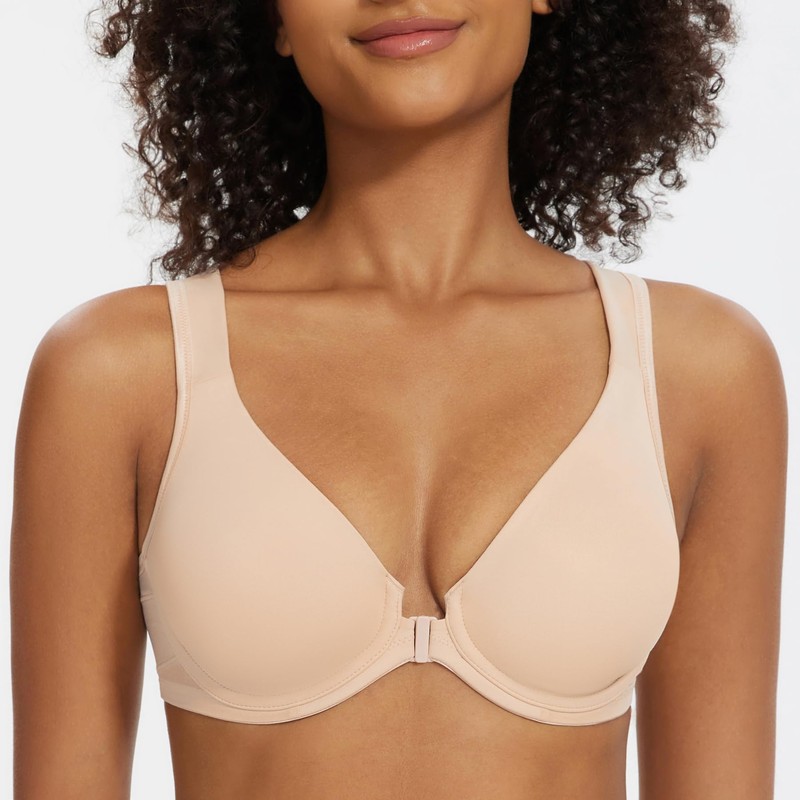 MELENECA Women's Front Fastening Bras Plus Size Unlined Underwire Back