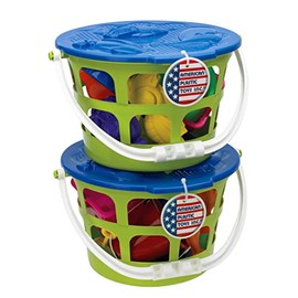 American Plastic Toys Colossal Beach Pail Set, Made in USA, Colorful Basket, Sand Pail, Molds, Shovels, & Sifter, BPA-Free, Endless Hours of Summer Fun, Ages 18 Months+