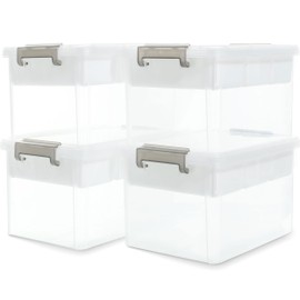 Citylife 17 QT Storage Box with Removable Tray Closet Organizers and Storage Clear Storage Container for Organizing, Craft, Tools, Files, Office Supplies, 4 Packs