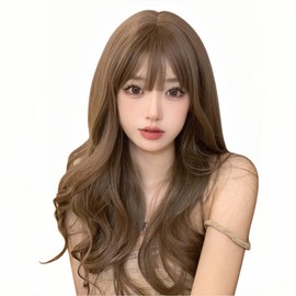 Sizuuenn Women's Full Wig, Long Hair, Curly Bangs, Brown Wig, Brown Wig, "Lisa's Kindness", Small Face, Natural, Fashion, Heat Resistant Wig, High Temperature Hair Yarn, Cosplay Wig, Dedicated Net for