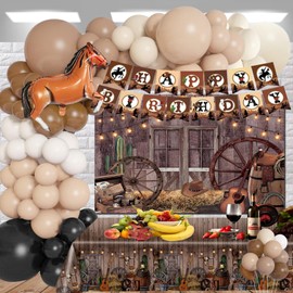 Lnkdeya Western Cowboy Birthday Party Decoration - 164pcs Western Party Tablecloth Backdrop Banner Balloons Arch Garland Kit for Baby Shower Birthday Farm Western Cowboy