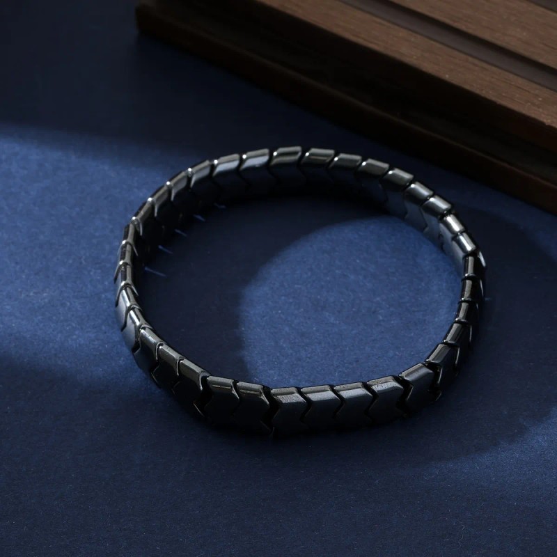 Pulsera De Hematita, Unisex, Diseño Ondulado, Elástica