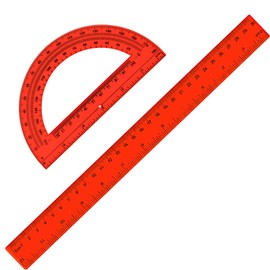 Zonon 2 Pack 12'' Plastic Ruler and 6'' Plastic Protractor Set Clear Ruler Protractor Set Math Geometry Supplies for School Classroom Home Office Drawing (Red)