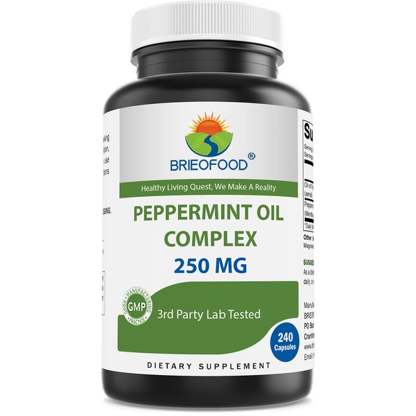 Brieofood Peppermint Oil Complex - 250 mg - 240 Capsules - Supports a Healthy Gut, Bowel Soothing - Gluten Free & Non-GMO