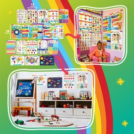 Sproutbrite 18 Educational Posters for Toddlers - Classroom Decorations - Kindergarten Homeschool Supplies Materials - Preschool Learning Decor - ABC Poster Charts for Distance Learning (Bright)