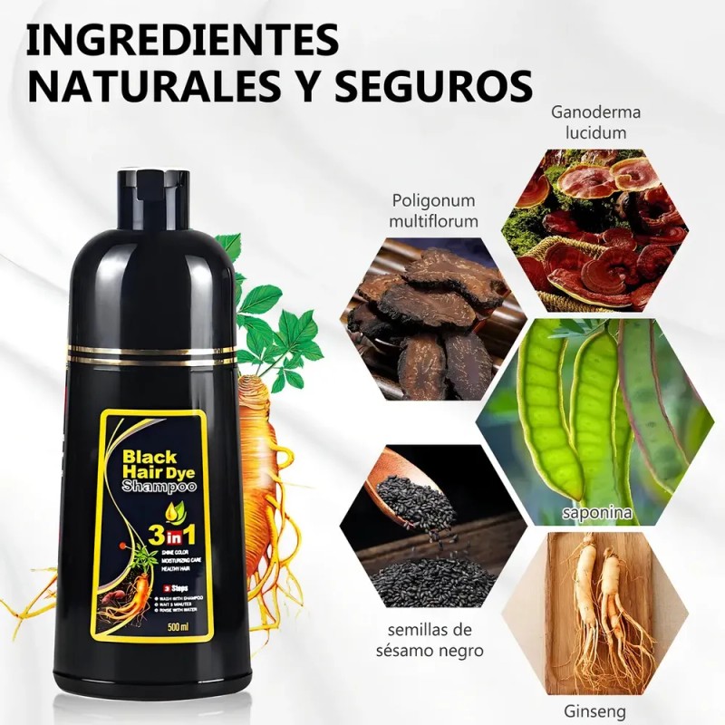 Shampoo Para Canas 500ml Natural Jengibre Tinte Cubre Canas