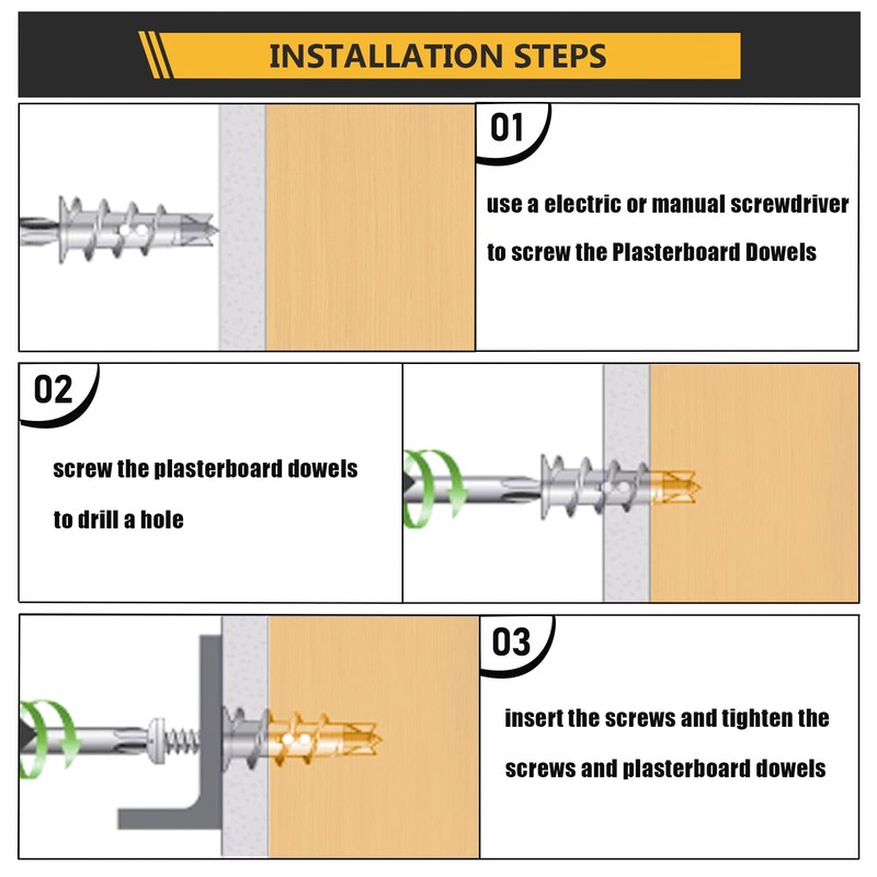 Metal Plasterboard Fixings, 50 Heavy-Duty Self-Drilling Anchors with Screws for
