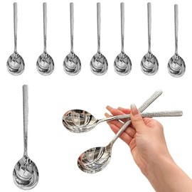 Deep Round Soup Spoons, Premium Korean Soup Spoons with Long Handles, Set of 10,Fine Spoon Set with Round Edge, Dishwasher Safe