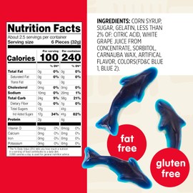 Snak Club Gummy Sharks Candy, Blue Raspberry Fruit Flavored Candy Gummies, Soft and Chewy, Fat-Free and Gluten-Free Snacks, 2.75 oz Snack Bags, 12 Pack