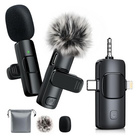 MENERESAS 3 in 1 Wireless Lavalier Microphones for iPhone, iPad, Camera and Android Devices, Mini Microphone for Recording, Noise Reduction Lapel Mic, Clip on Mic for Video Recording Vlog, YouTube, Interview