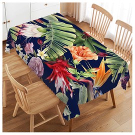 Walmsco Tablecloth Colorful Flower Plants Decor For Dining Room Kitchen Rectangular Table Cover 132 * 178cm