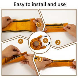 Welding Torch Cable Cover Flame Resistant Leather with Zipper Kevlar Stitched, Golden MIG/Plasma Cable Sleeves Tig Torch Cover, 144"
