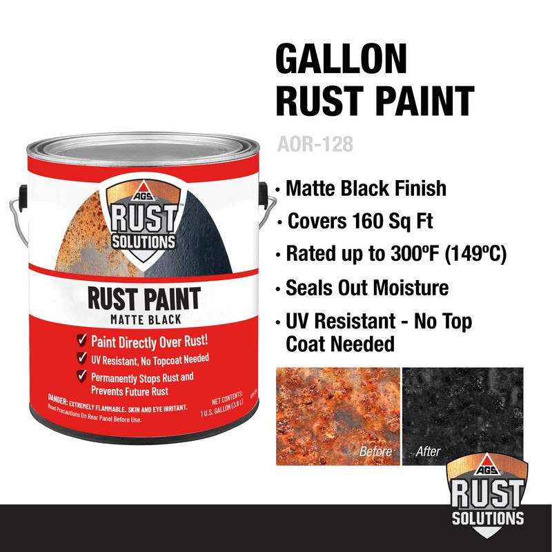 AGS RUST SOLUTIONS Apply Over Rust Paint, Matte Black Finish,