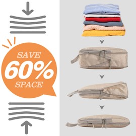 Compression Packing Cubes Expandable Packing Cubes Compression Waterproof Packing Cubes Travel Organizer Compression for Suitcase Carry On Travel Essentials （Beige-4Set）