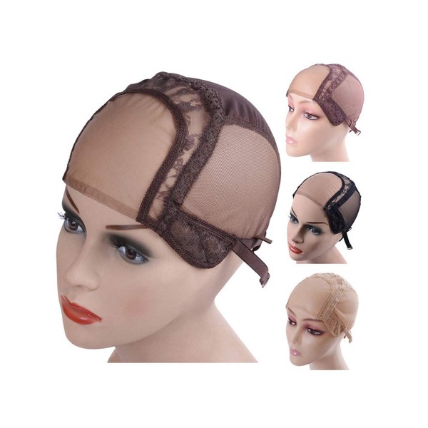 4 "X4" U-Part Swiss Lace Wig Caps for Making Wigs with Adjustable Straps Mesh Wig Caps (Dark Brown, M 54 cm)