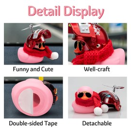 wonuu Pink Duck Car Dashboard Decorations Rubber Duck Car Ornaments Cool Duck with Propeller Helmet Sunglasses Gold Chain (X-Snowflake-Pink)