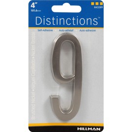 Distinctions by Hillman 843289 4-Inch Die Cast Self-Adhesive House Address Plaque, Brushed Nickel, Number 9