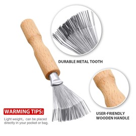 Boao 2 Pieces Hair Brush Cleaning Tools - Mini Comb Cleaner Rake with Wooden Handle for Removing Hair Dust at Home and Salon (Black)