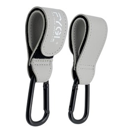 FYGL Baby Stroller Hook, PU Leather Buggy Hook, Universal Carabiner Hook, Suitcase Luggage Hanger, Baby Stroller Accessories for Shopping, Traveling and Baby Gear - Gray (2 Pack)