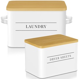 Metal Dryer Sheets Holder with Lid – Set of 2 Storage Bins for Laundry Room Organization & Home Decor – Classic White Metal Laundry Storage Containers with Lids - Sheet Organizers and Storage