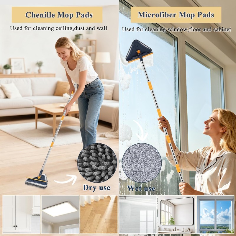 Baseboard Cleaner Tool with 78" Long Handle, 5-in-1 Wall Mop
