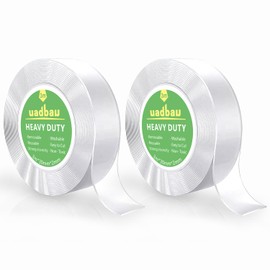 uadbau Double Sided Tape Heavy Duty – 2 Rolls Nano Tape 1.18in x 10ft, Strong Clear Two Sided Adhesive for Walls, Mounting Posters, Wall Décor, DIY, Outdoor Use (Cinta Doble Cara Fuerte)